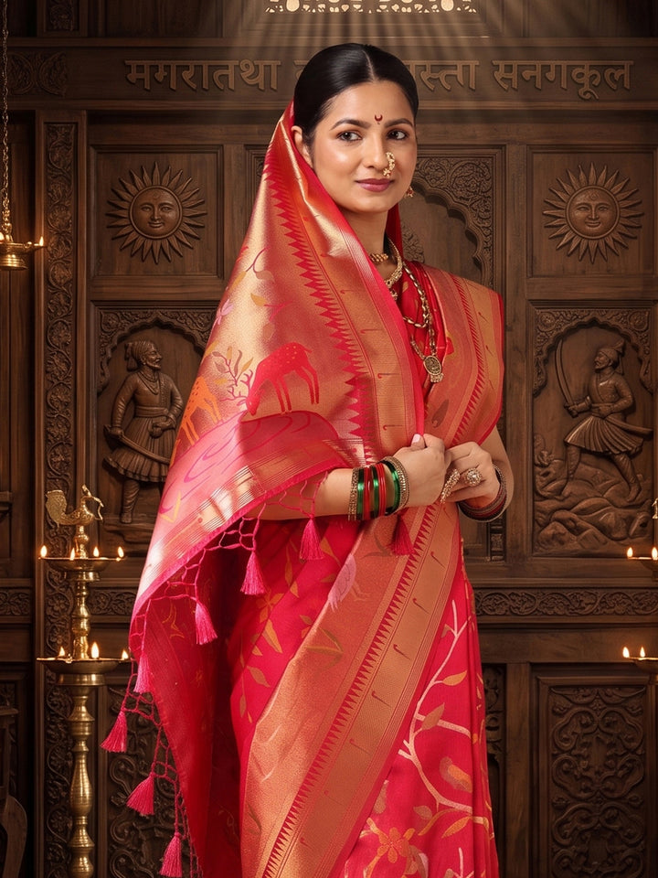 Peach Woven Design Dola Silk Saree