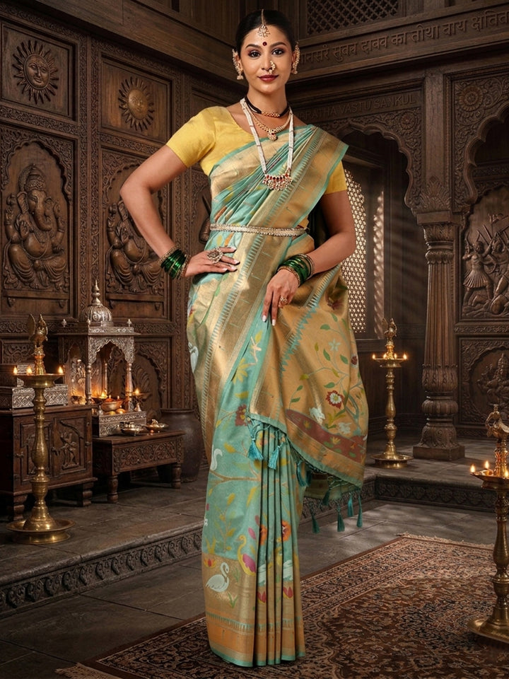 Pista Woven Design Dola Silk Saree