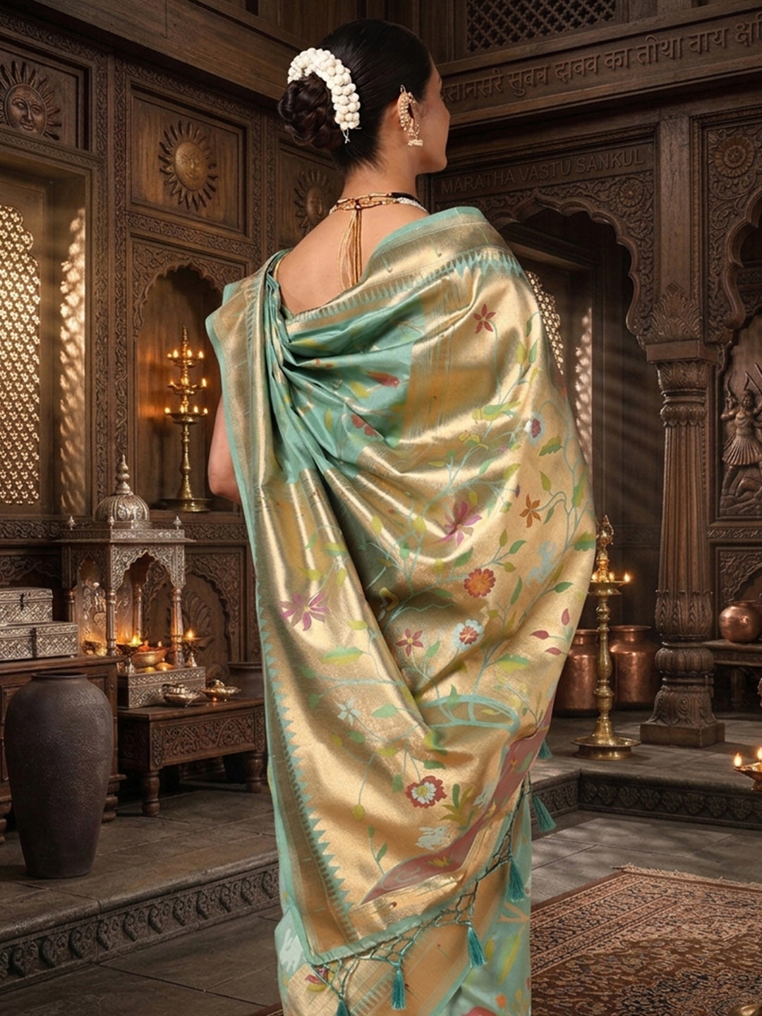Pista Woven Design Dola Silk Saree