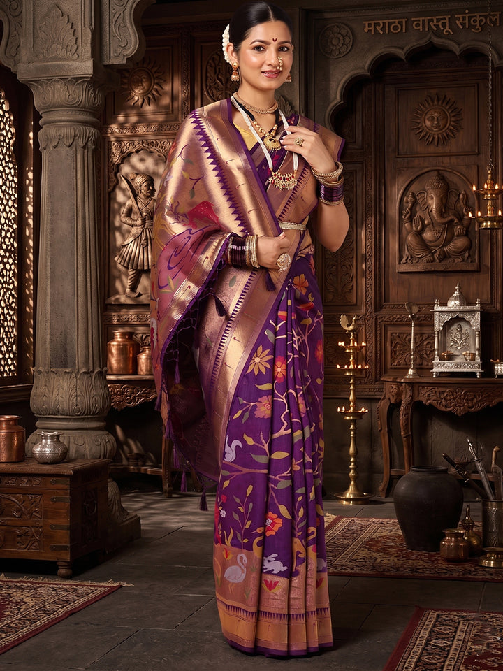 Purple Woven Design Dola Silk Saree