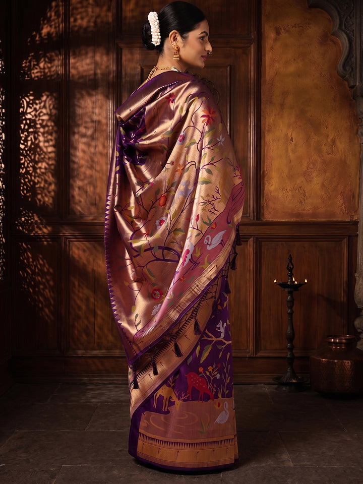 Purple Woven Design Dola Silk Saree