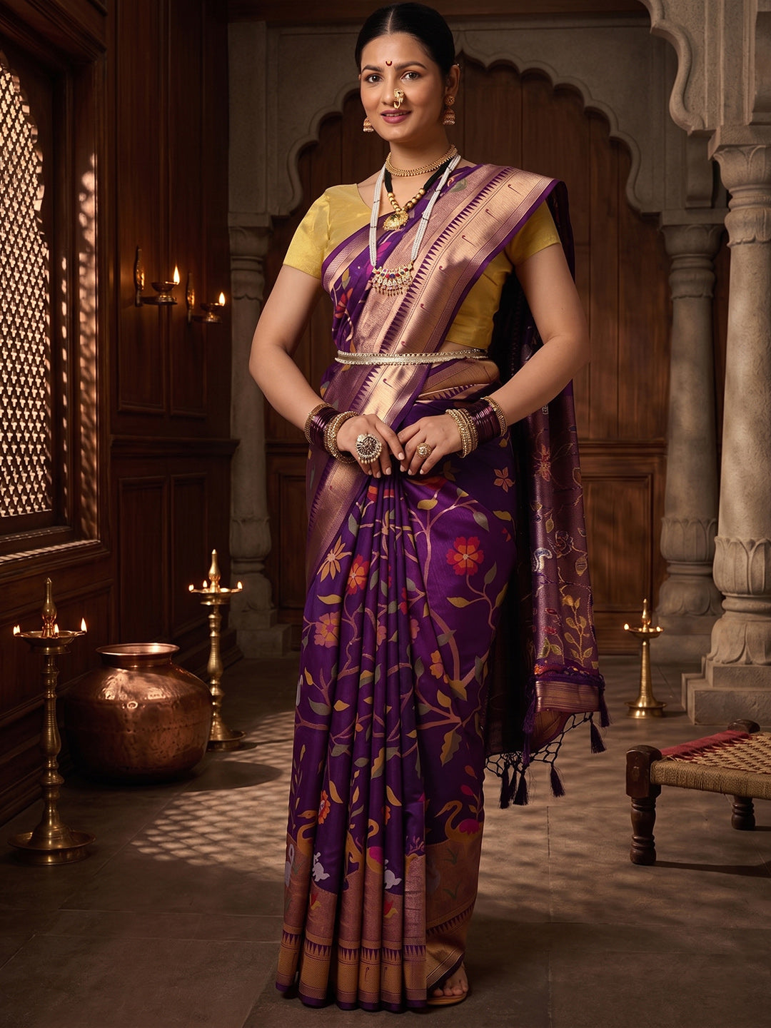 Purple Woven Design Dola Silk Saree