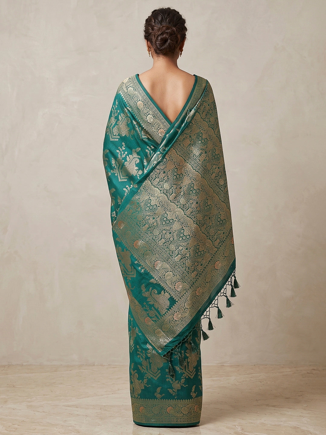 Bottle Green Woven Design Dola Silk Saree