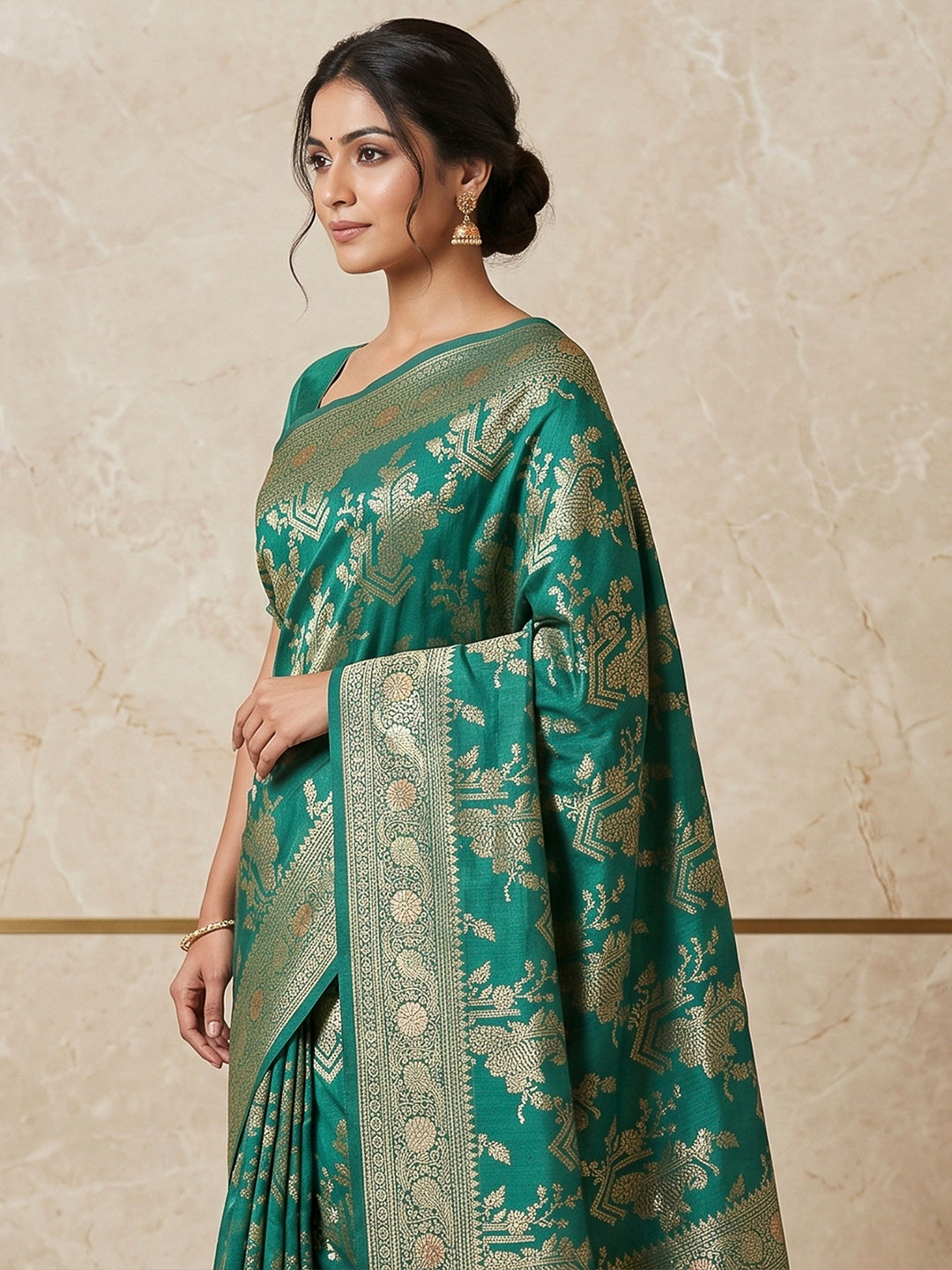 Bottle Green Woven Design Dola Silk Saree