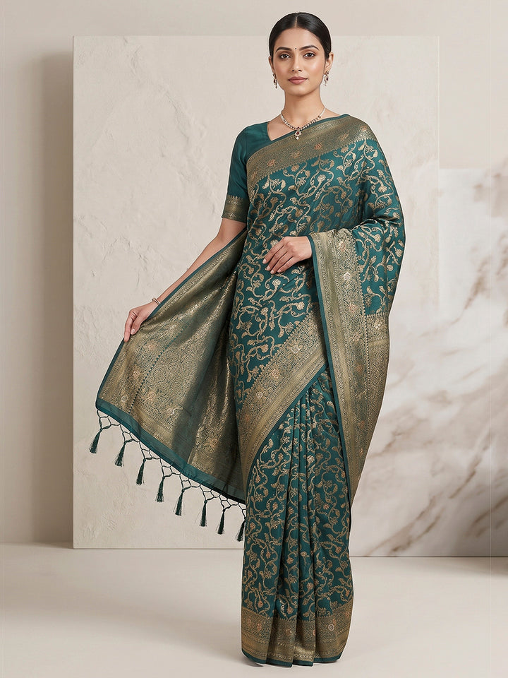 Green Woven Design Dola Silk Saree