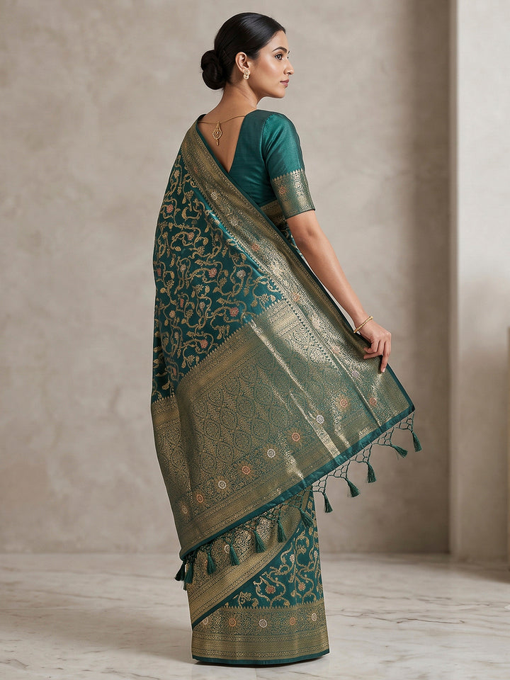 Green Woven Design Dola Silk Saree