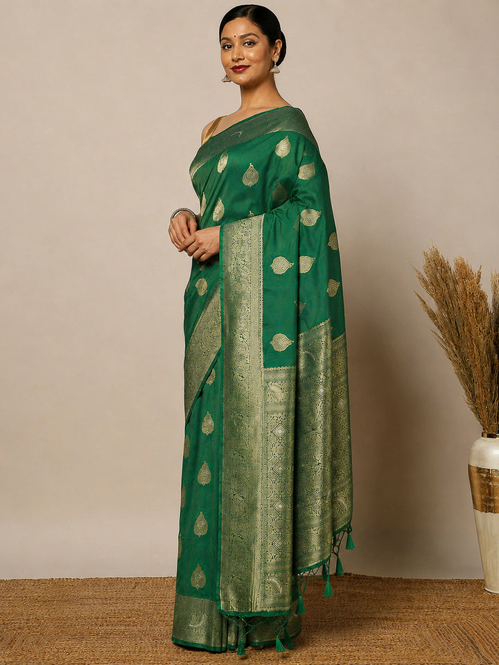 Dull Green Woven Design Dola Silk Saree