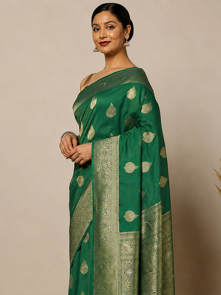 Dull Green Woven Design Dola Silk Saree