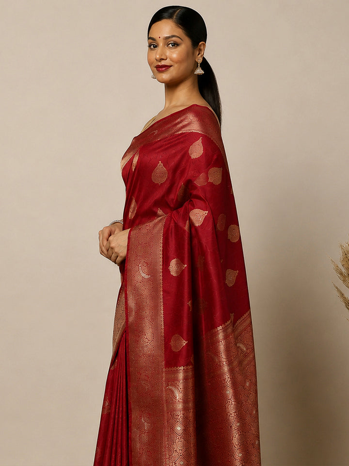 Maroon Woven Design Dola Silk Saree