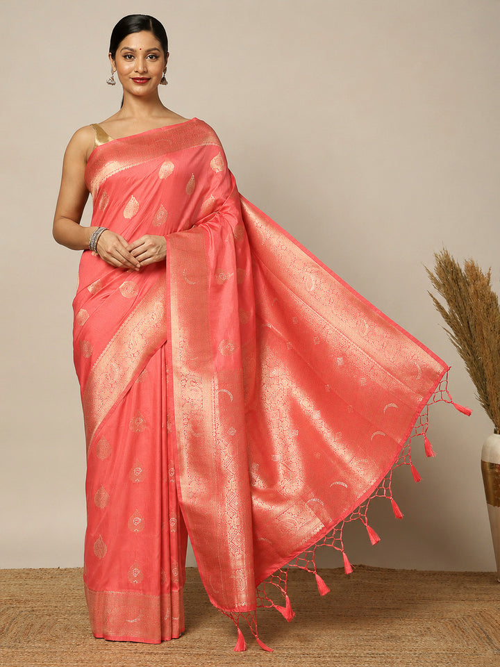 Peach Woven Design Dola Silk Saree