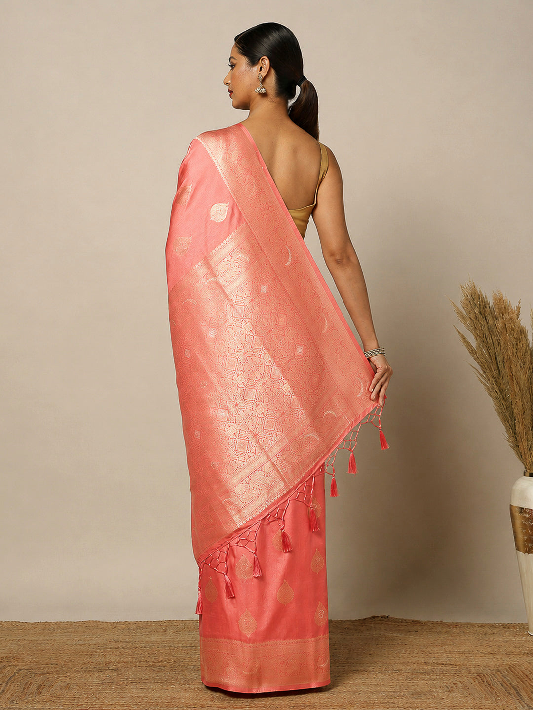 Peach Woven Design Dola Silk Saree