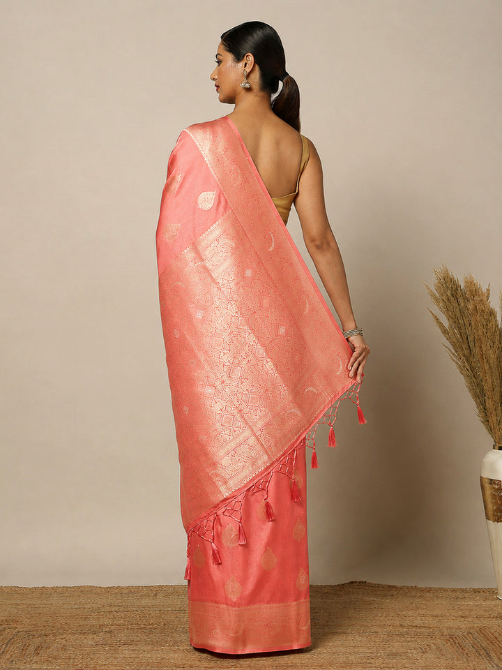 Peach Woven Design Dola Silk Saree