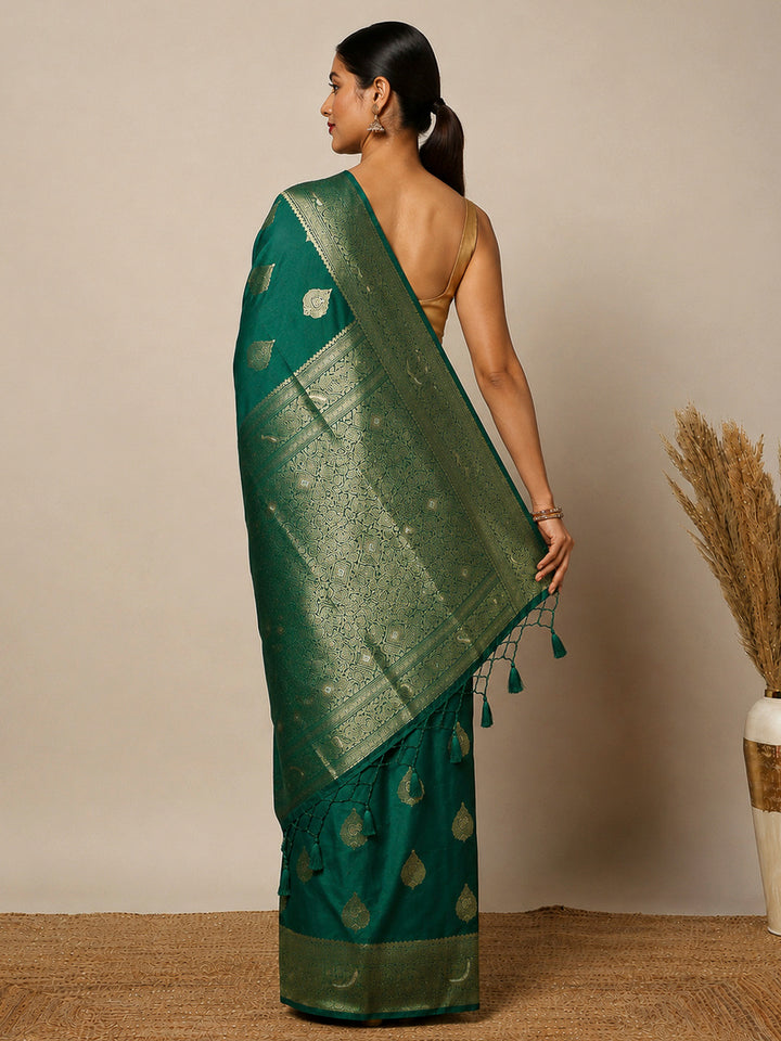 Peacock Blue Woven Design Dola Silk Saree