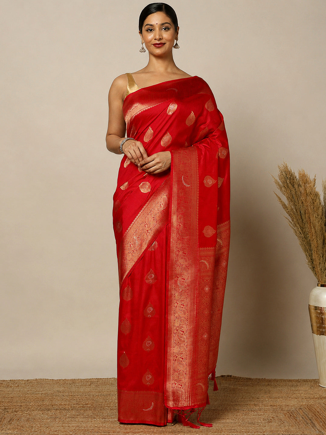 Red Woven Design Dola Silk Saree