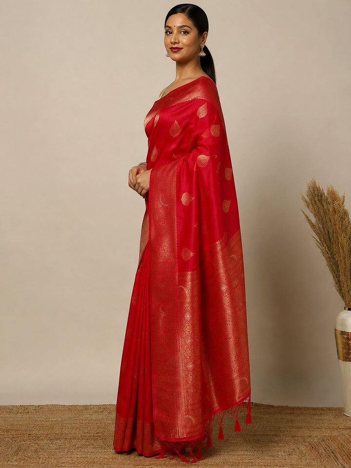 Red Woven Design Dola Silk Saree