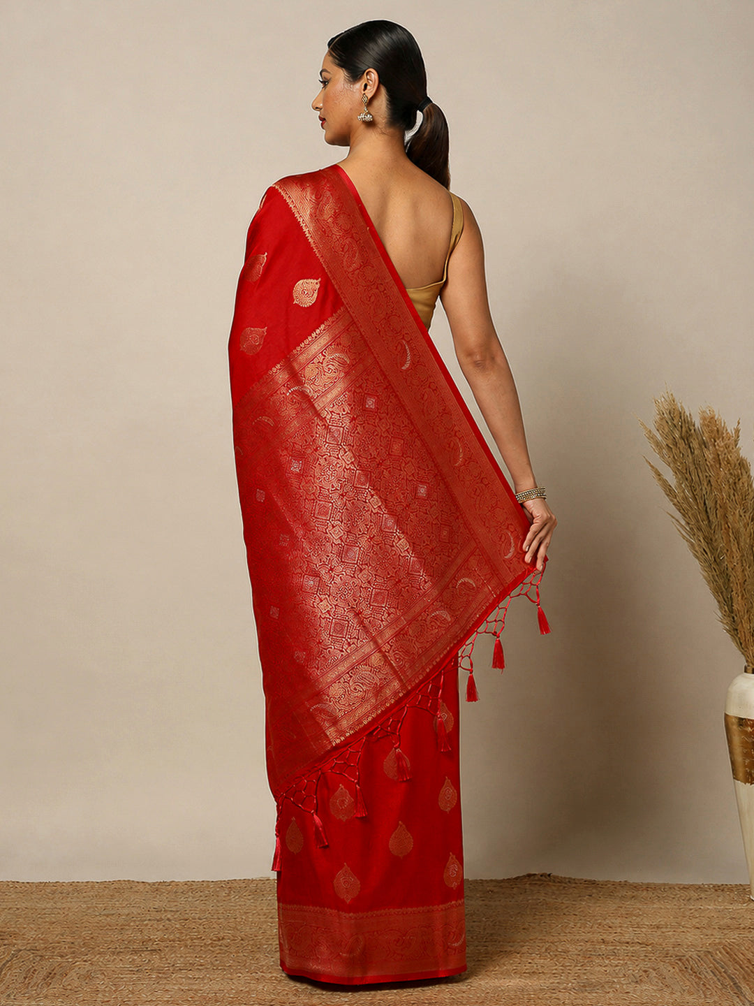 Red Woven Design Dola Silk Saree