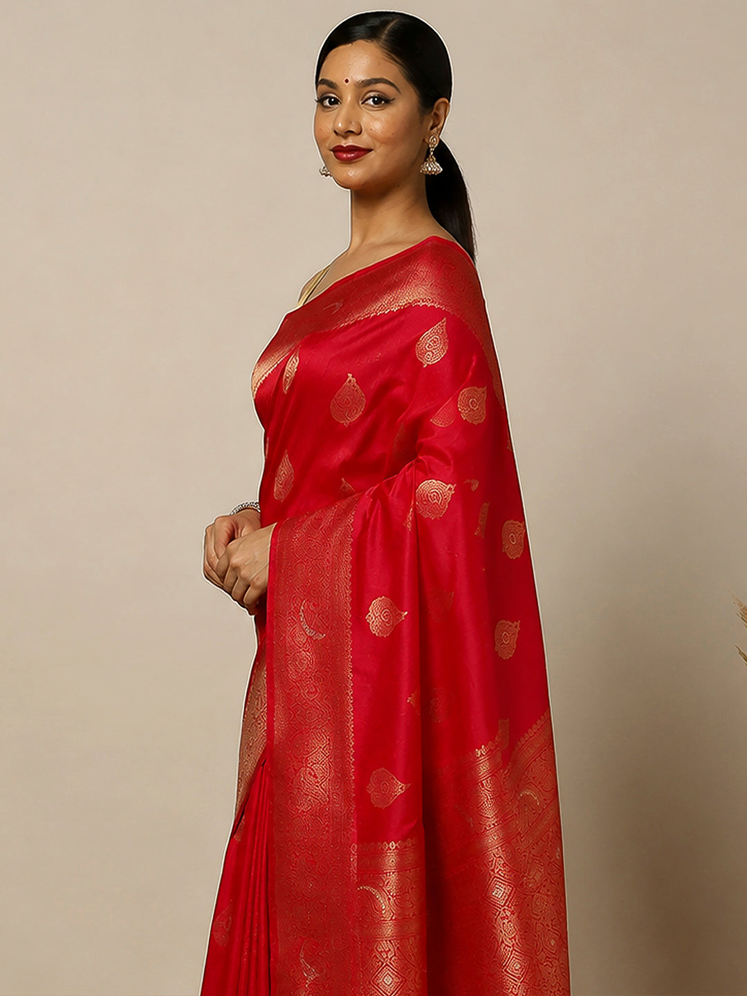 Red Woven Design Dola Silk Saree