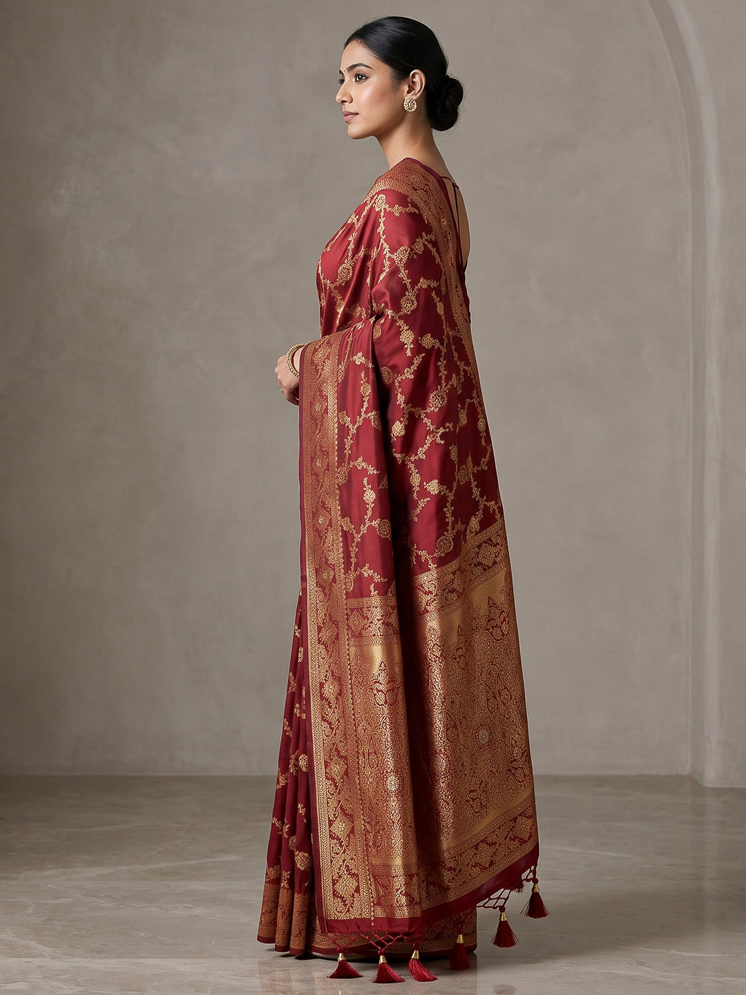 Maroon Woven Design Dola Silk Saree