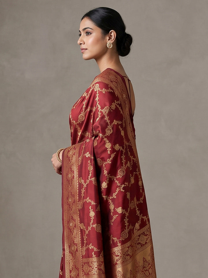 Maroon Woven Design Dola Silk Saree