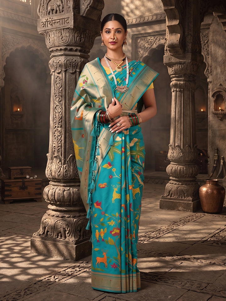 Dark Blue Woven Design Dola Silk Saree