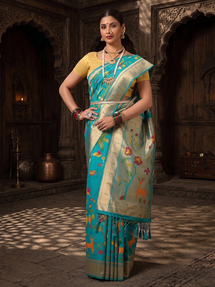 Dark Blue Woven Design Dola Silk Saree