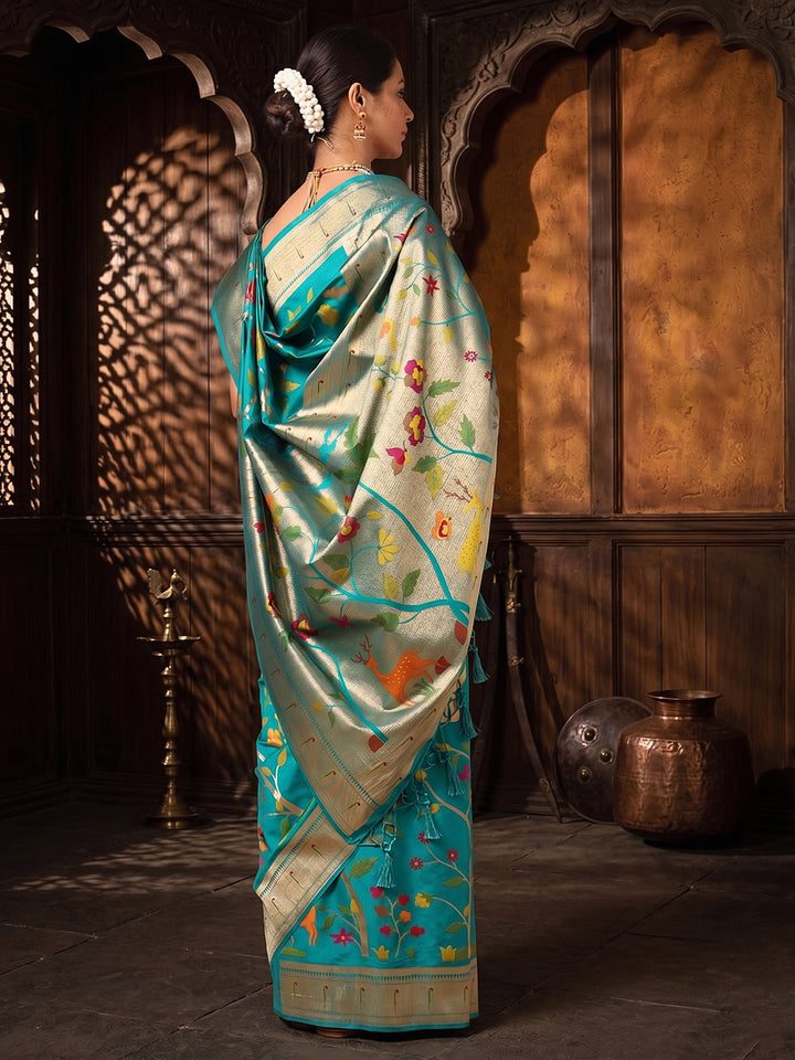 Dark Blue Woven Design Dola Silk Saree