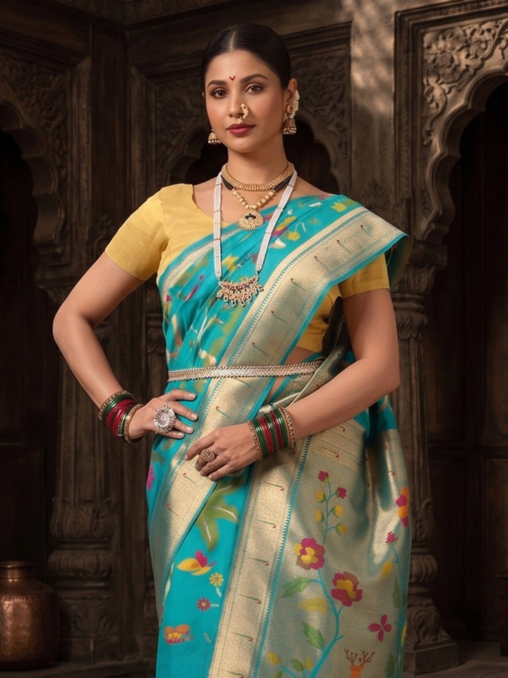 Dark Blue Woven Design Dola Silk Saree