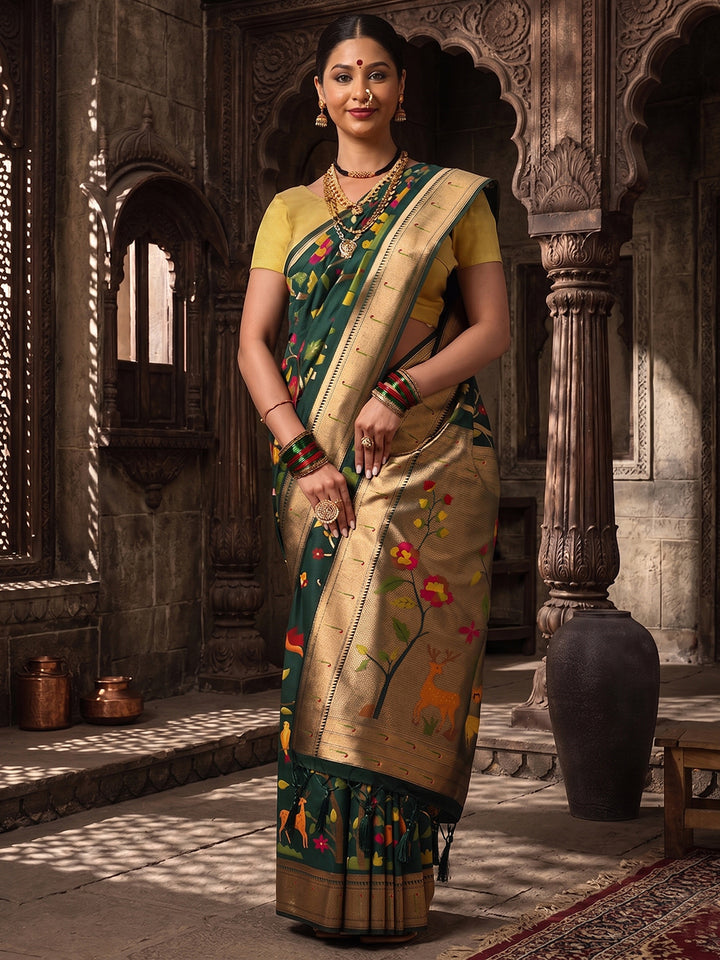 Dark Green Woven Design Dola Silk Saree