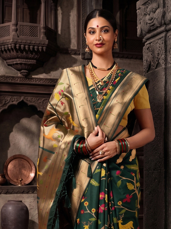 Dark Green Woven Design Dola Silk Saree