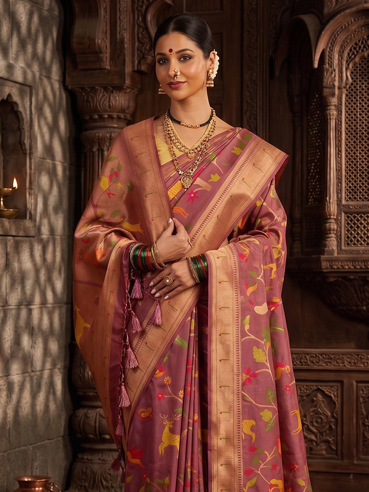Lavender Woven Design Dola Silk Saree