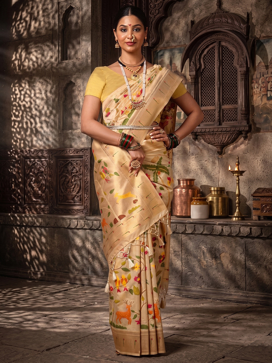 Off White Woven Design Dola Silk Saree