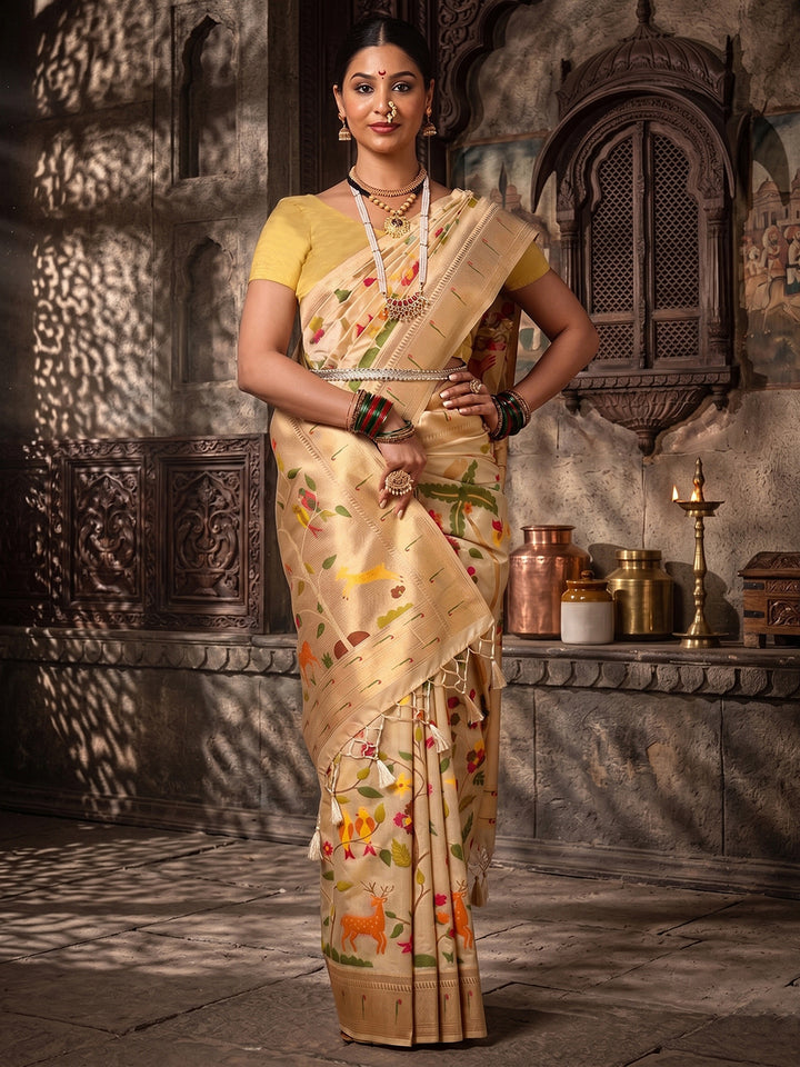 Off White Woven Design Dola Silk Saree