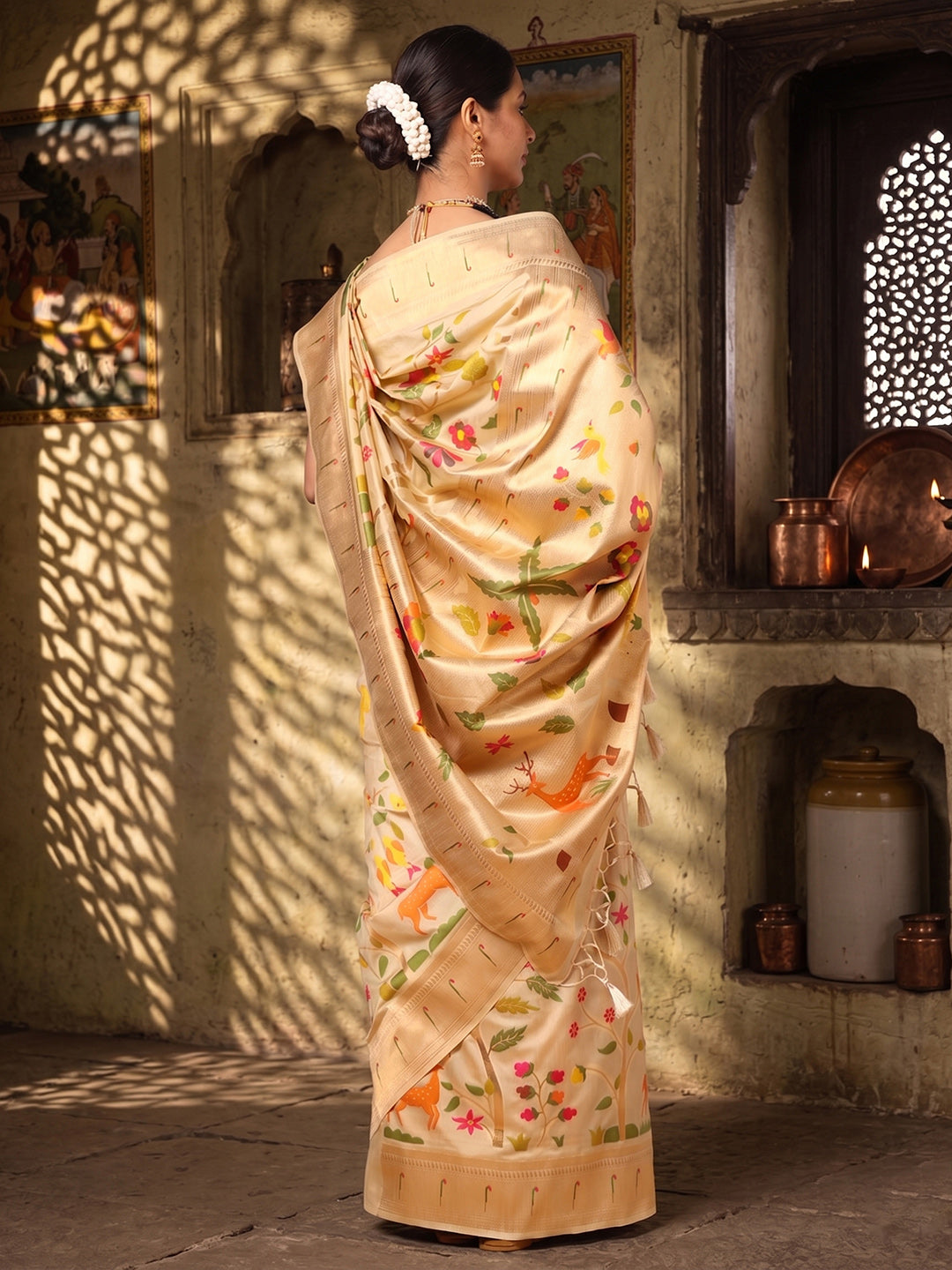 Off White Woven Design Dola Silk Saree