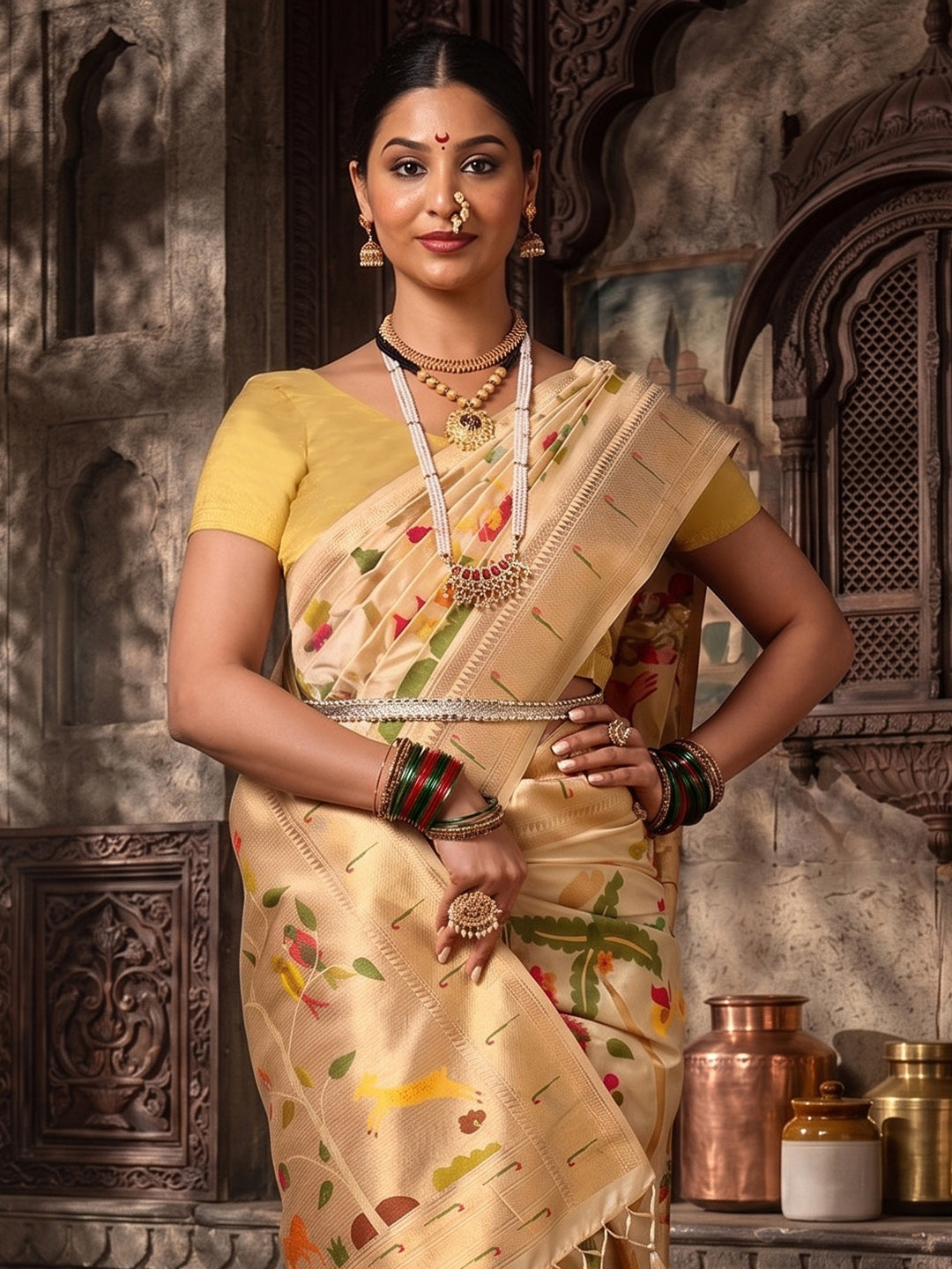Off White Woven Design Dola Silk Saree