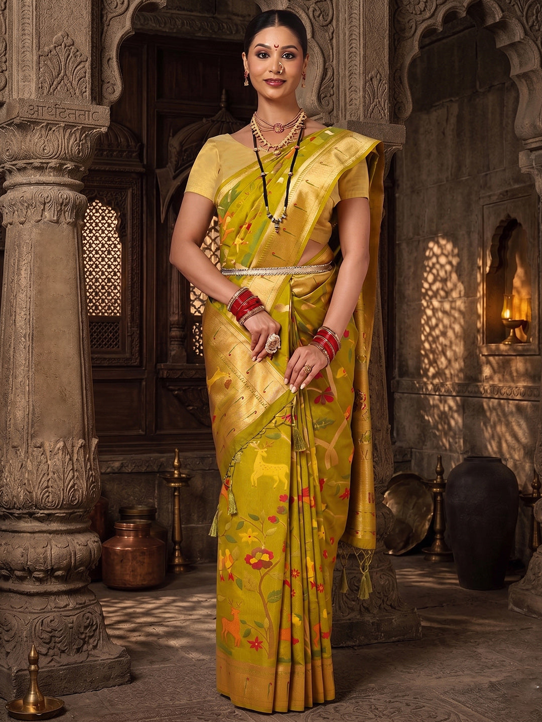 Olive Woven Design Dola Silk Saree