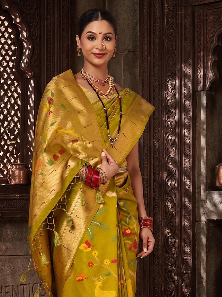 Olive Woven Design Dola Silk Saree