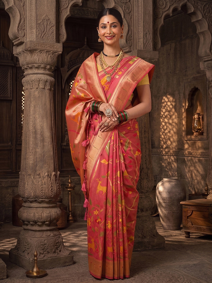 Peach Woven Design Dola Silk Saree