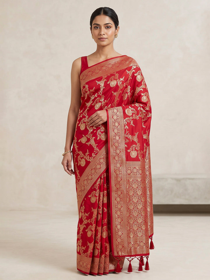 Red Woven Design Dola Silk Saree