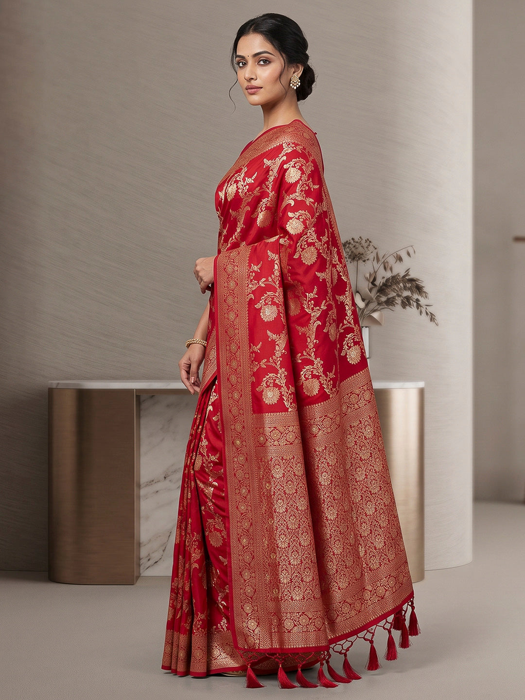 Red Woven Design Dola Silk Saree