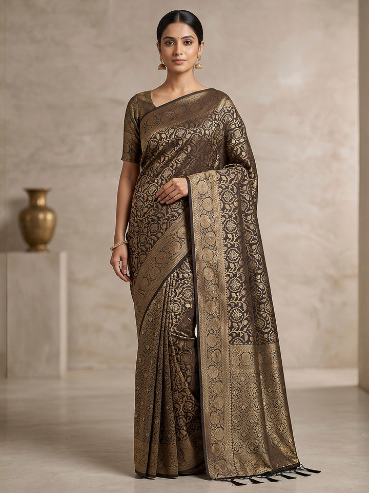 Black Woven Design Dola Silk Saree