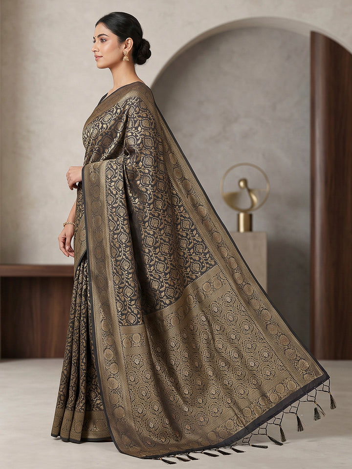 Black Woven Design Dola Silk Saree