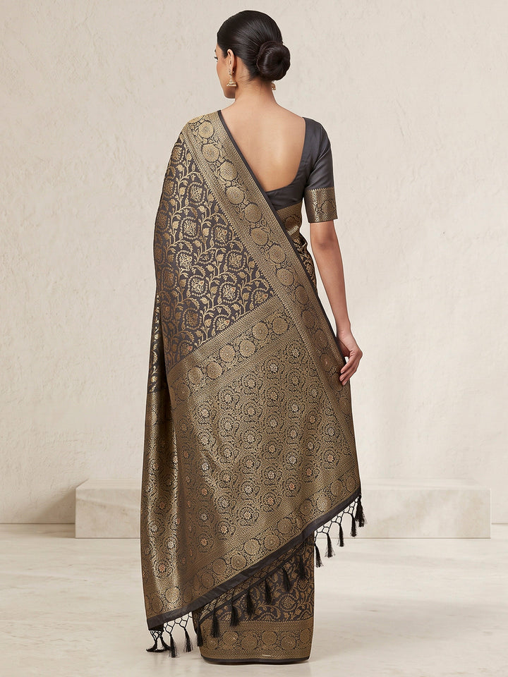 Black Woven Design Dola Silk Saree