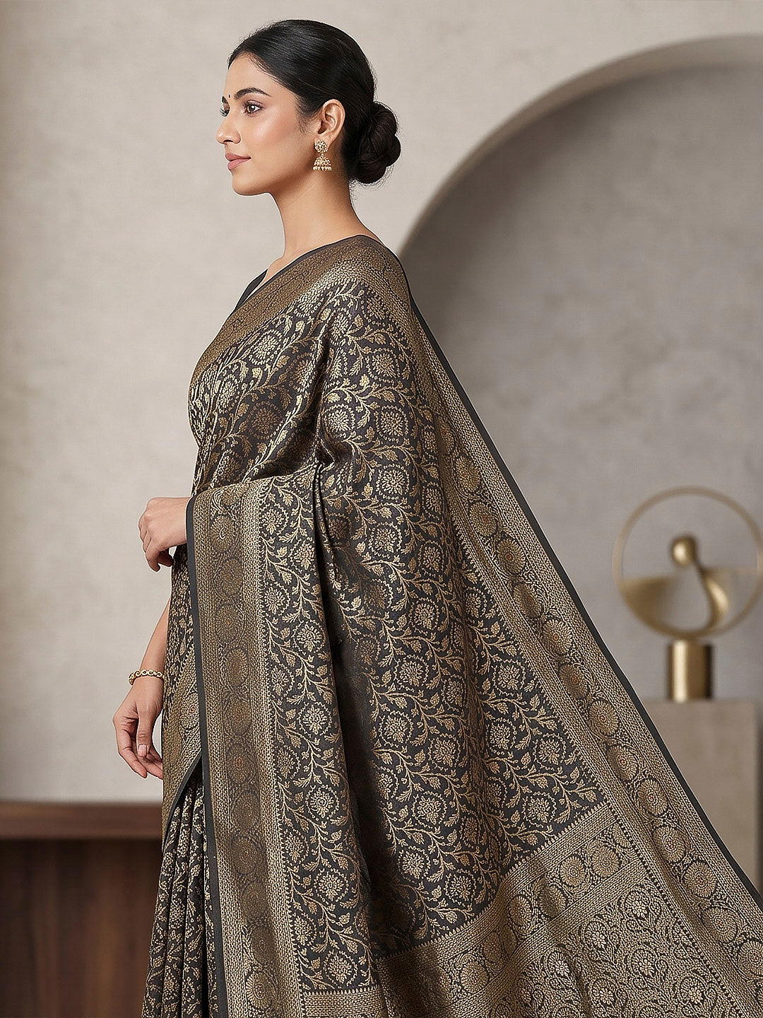 Black Woven Design Dola Silk Saree