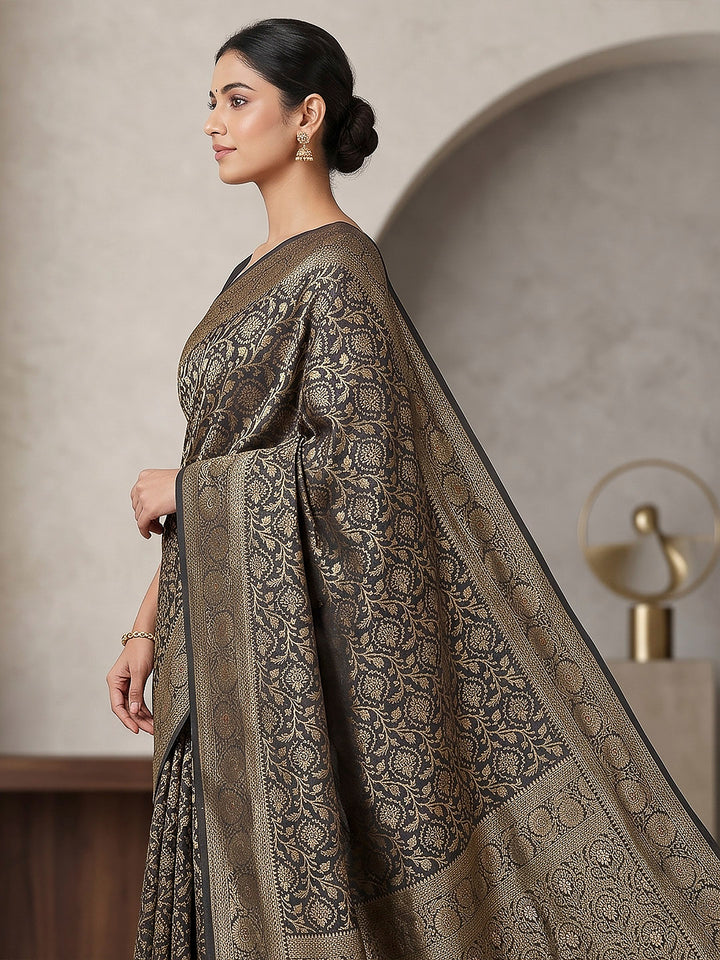 Black Woven Design Dola Silk Saree
