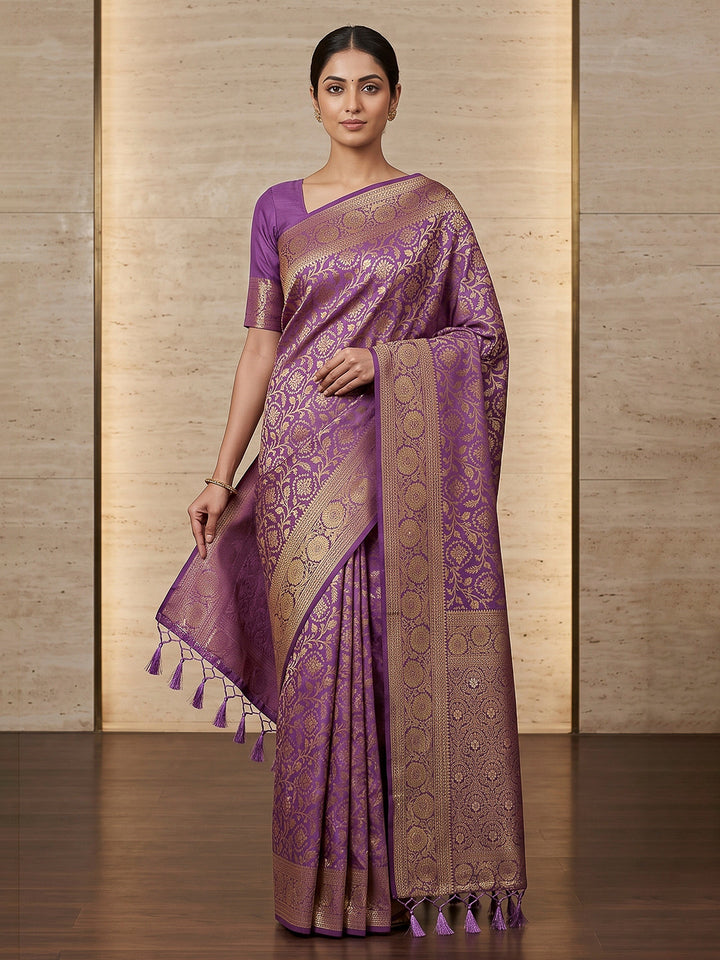 Lavender Woven Design Dola Silk Saree