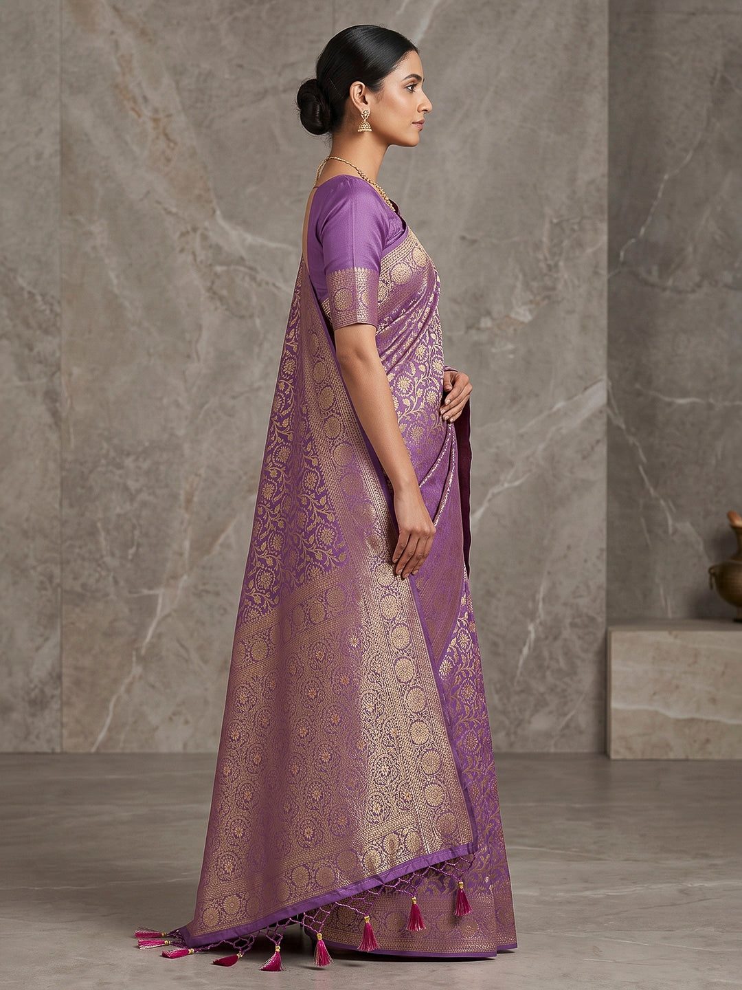 Lavender Woven Design Dola Silk Saree