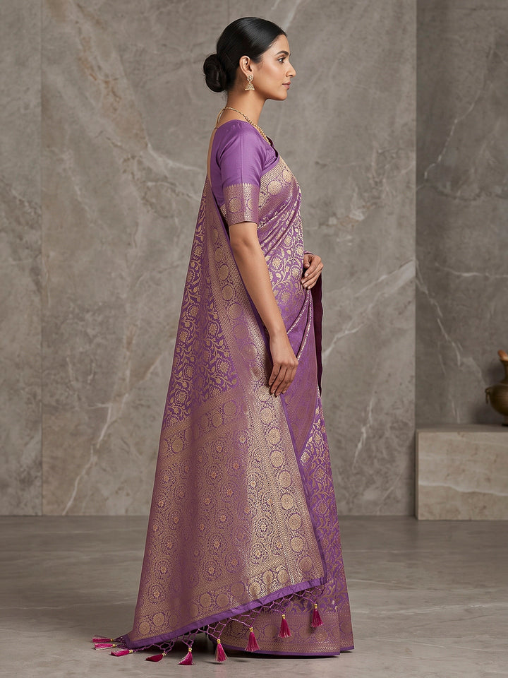 Lavender Woven Design Dola Silk Saree