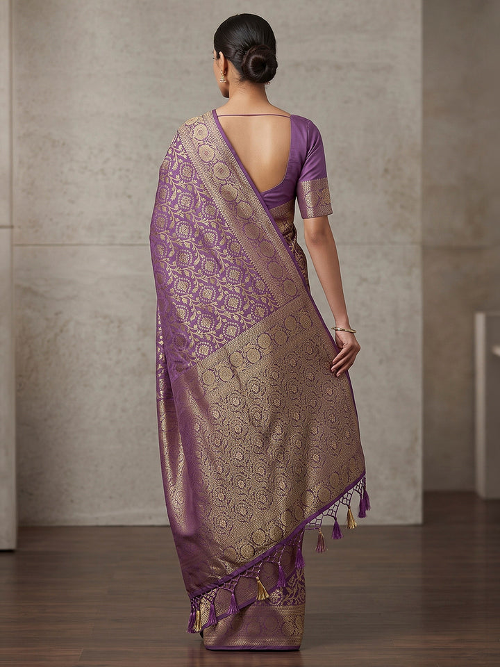 Lavender Woven Design Dola Silk Saree