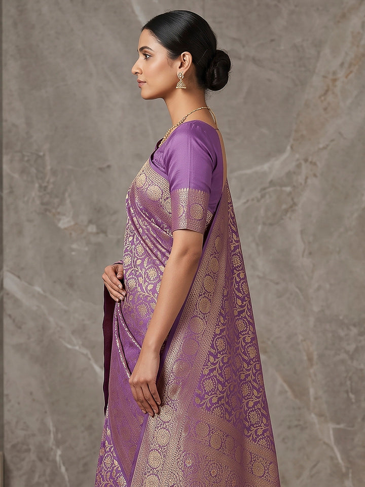 Lavender Woven Design Dola Silk Saree