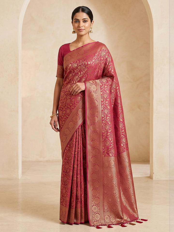 Pink Woven Design Dola Silk Saree